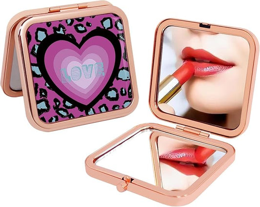 Compact Mirror Makeup Mirror Folding Mini Pocket Mirror Portable Hand Mirror Double-Sided 2 x 1x Magnification for Woman Girls Rose Gold