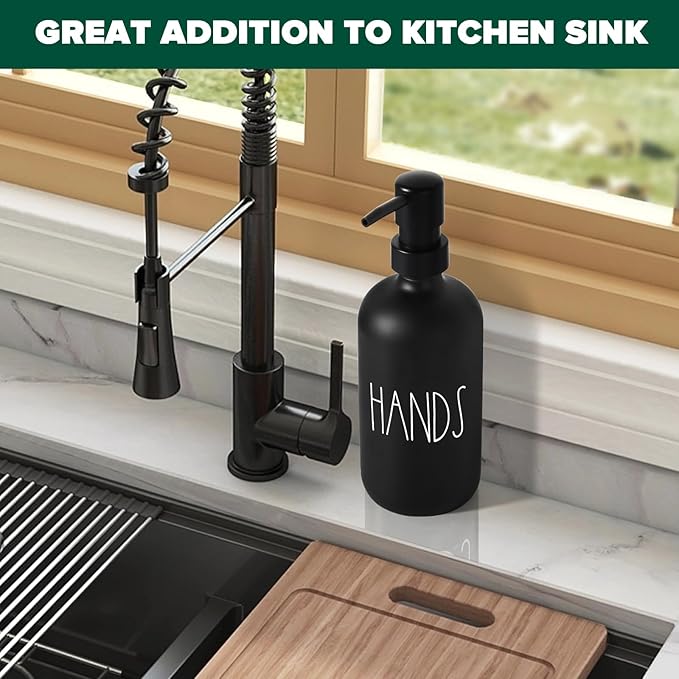 VIMERPA Hand Soap Dispenser, Matte Black Soap Dispenser for Bathroom, Glass Hands Liquid Dispenser with Plastic Pump, 17 Fl Oz Refillable Lotion Soap Bottle Container, Farmhouse Kitchen Decor
