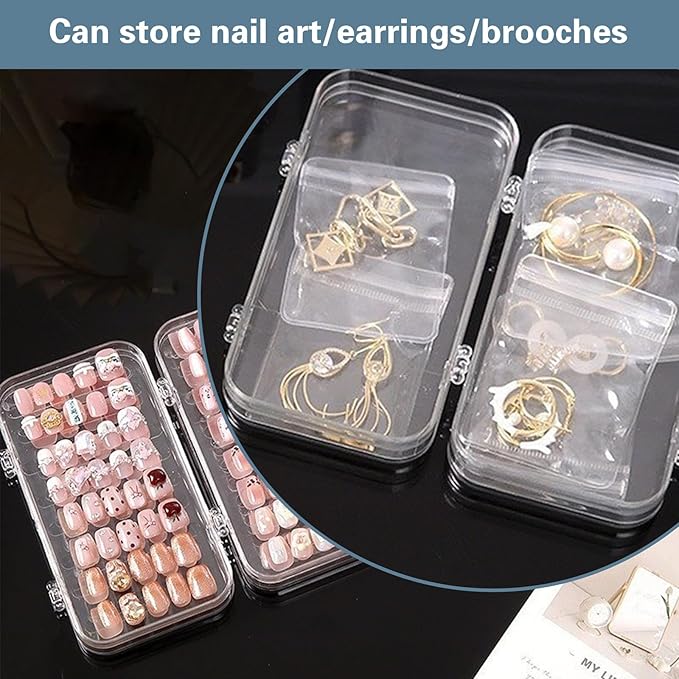 2 Set Tri-Fold Press On Nail Organizer with 60 Strips Double Sided Tape, Portable Clear Plastic 4 Page Fake Nails Packaging Case for Travel, Nall Display, Salon Supplies (5.9 x 3.2 x 1.8 Inch)