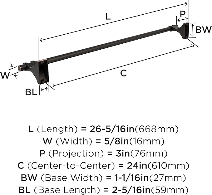 Amerock BH36054ORB | Oil Rubbed Bronze Towel Bar | 24 in (610 mm) Towel Rack | Davenport | Bathroom Towel Holder | Bathroom Hardware | Bath Accessories