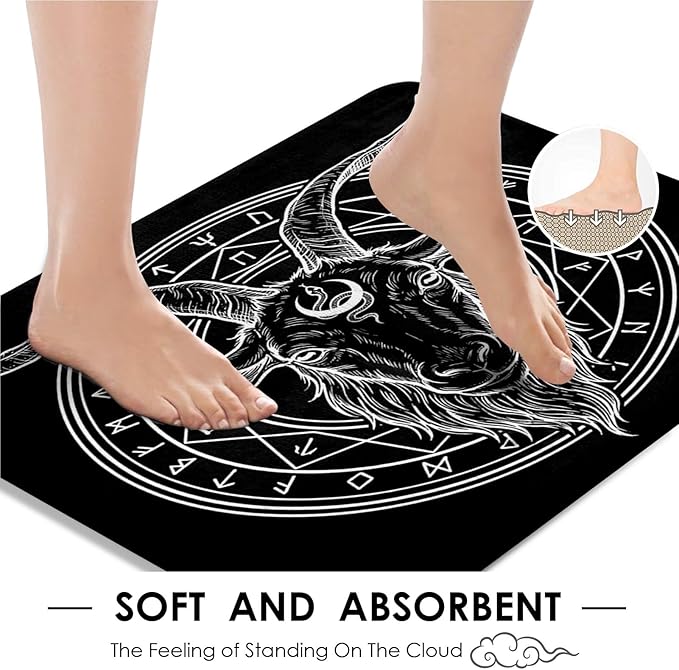 ArtSocket 4 Pcs Shower Curtain Set Goth Geometry Shapes Satan Retro Rock with Non-Slip Rugs Toilet Lid Cover and Bath Mat Bathroom Decor Set 72" x 72" Baphomet