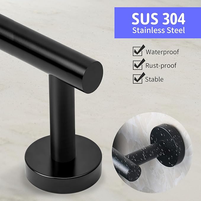24 Inch Towel Bar, Towel Racks for Bathroom, SUS304 Stainless Steel Towel Bar for Bathroom Wall, Sturdy Towel Holder Bathroom Accessories (Black)