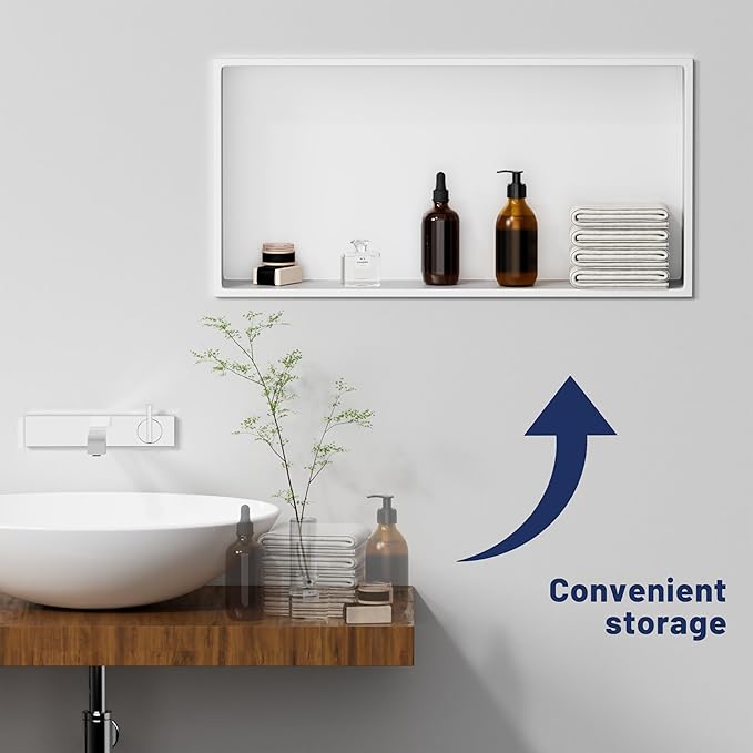 Stainless Steel Shower Niche 24"X12" No Tile Needed Recessed Inserted Wall Niche Shower for Bathroom, Living Room, Kitchen for Storage, White