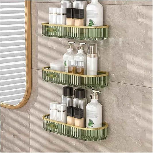 Bathroom Shelves Plastic storage rack Simple toiletries storage rack Three-layer wall mounted transparent plastic storage rack No punching Simple toilet storage rack Wall Mounted Shelf(Green)