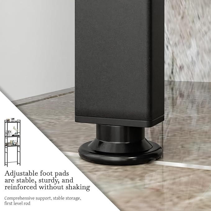 Over Toilet Shelf with Adjustable 3-Tier Shelves & Anti-Slip Base, Freestanding Bathroom Storage Rack, Heavy-Duty Carbon Steel Organizer, Space Saving for Bathroom Laundry, 52x22x162cm Black