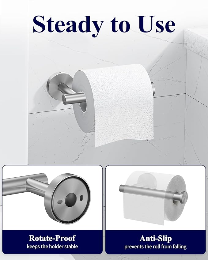 Kitsure Toilet Paper Holder Wall Mount - Sturdy Round Matte Black Toilet Paper Holder for Mega Roll, Premium 304 Stainless Steel Toilet Paper Roll Holder for Bathroom, Washroom, Silver1
