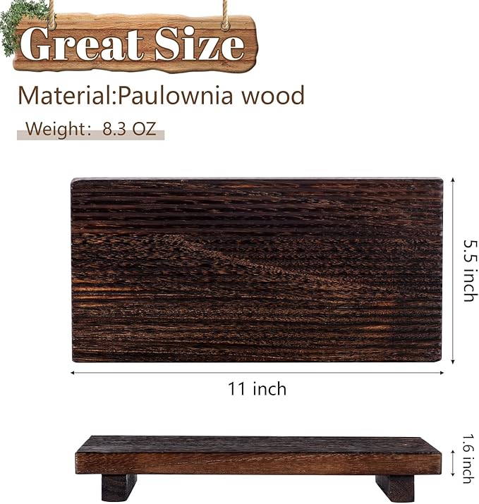 Bathroom Tray Farmhouse Decor Pedestal Stand Wood Riser Display Kitchen Accessories Soap Holder for Sink, Counter, Vanity, 11 * 5.5 Dark Brown