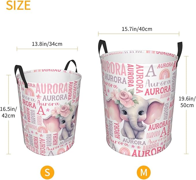 Personalized Elephant Laundry Basket For Baby Kids Boys Girls Adult Custom Hamper Basket With Name For Bathroom Bedrooms Collapsible Baby Laundry Basket, Dirty Clothes Hamper With Handles