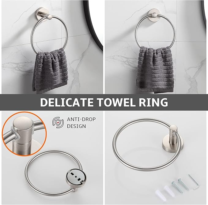 BGL Bathroom Accessory Set Brushed Nickel 4-Pieces Bathroom Towel Rack 24 Inches Adjustable Bathroom Hardware Set