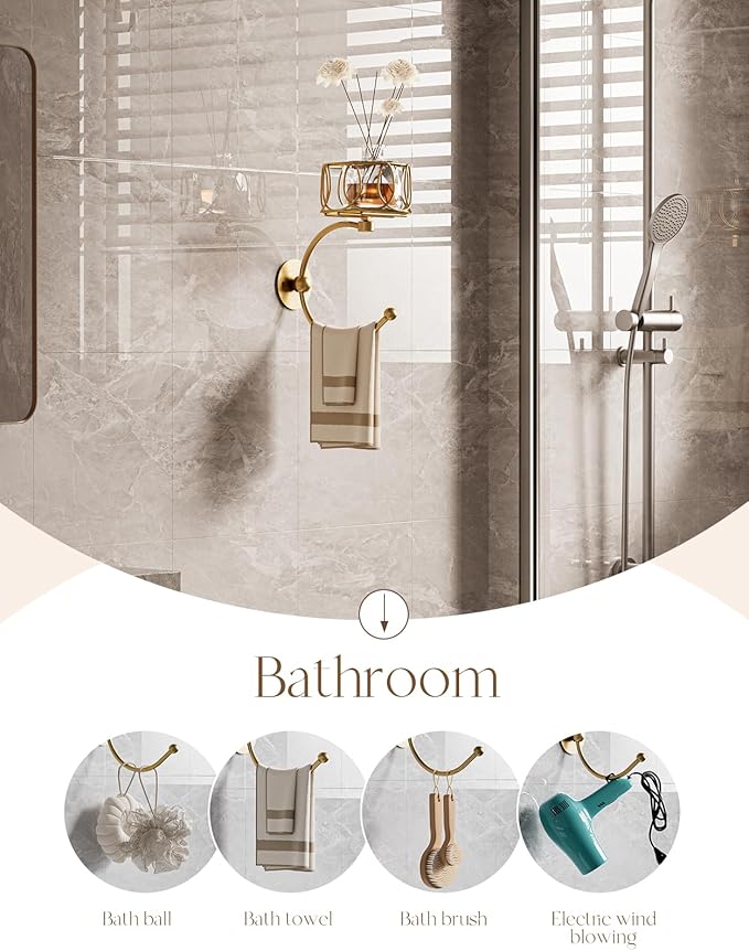 Hand Towel Holder for Bathroom Wall, Towel Hook with Candle Holder for Bathroom Decor, Wall Mounted Towel Hook with Cut Candle Holder, Vintage Towel Ring Towel Racks for Bathroom Decor and Accessories
