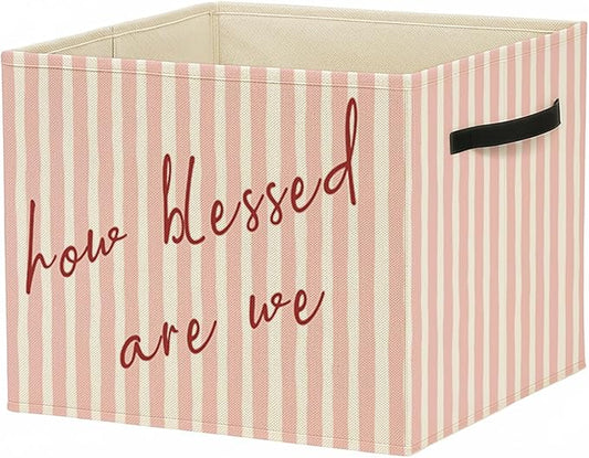 Pink Christian Storage Bin Box with Handles, How Blessed Are We Motivational Religious Foldable Baskets Organizer for Girls Bedroom Bathroom Clothes Toys Books, Toybox for Girls