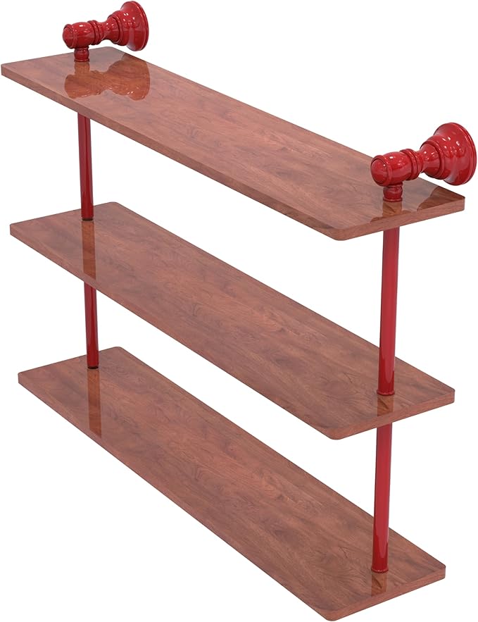 Allied Brass CL-5-22-IRW-FER Carolina Collection 22 Inch Triple Wood Shelf, Fire Engine Red