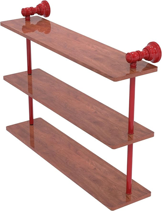 Allied Brass CL-5-22-IRW-FER Carolina Collection 22 Inch Triple Wood Shelf, Fire Engine Red