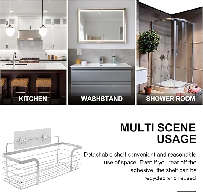 Unomor Practical Kitchen Bathroom Storage Rack Storage Shelf No Drill Wall Mount Shelf Organizer