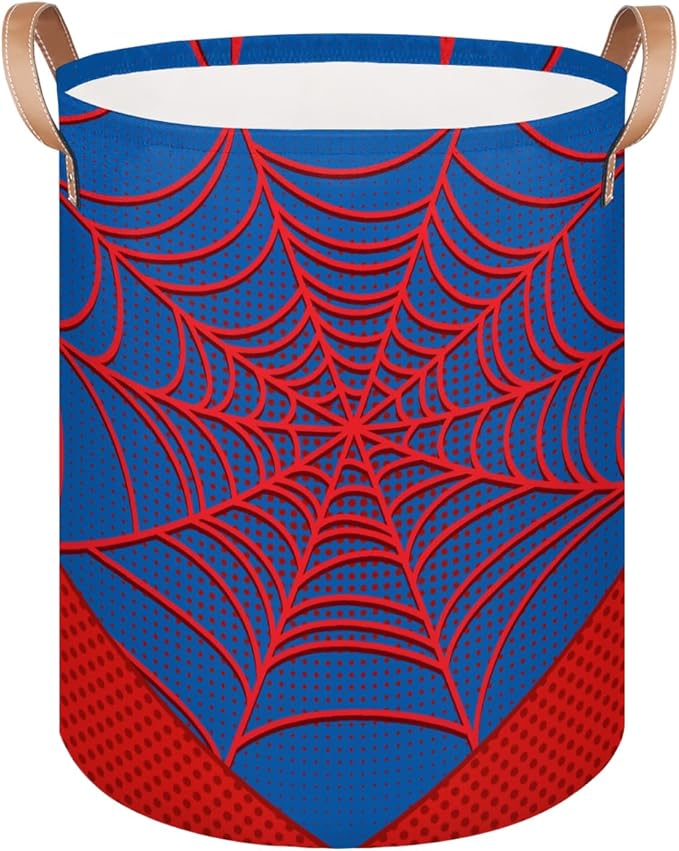 Large Laundry Basket Hamper - Blue Spiderweb 62L Collapsible Storage Bin for Kids Toys, Dirty Clothes, Blankets, Tall Baby Nursery Hamper for Boys Bedroom Bathroom Decor, Gift Basket