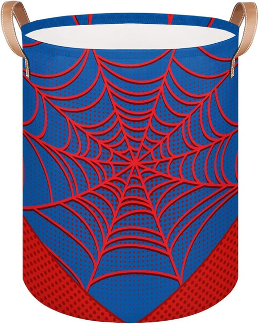 Large Laundry Basket Hamper - Blue Spiderweb 62L Collapsible Storage Bin for Kids Toys, Dirty Clothes, Blankets, Tall Baby Nursery Hamper for Boys Bedroom Bathroom Decor, Gift Basket