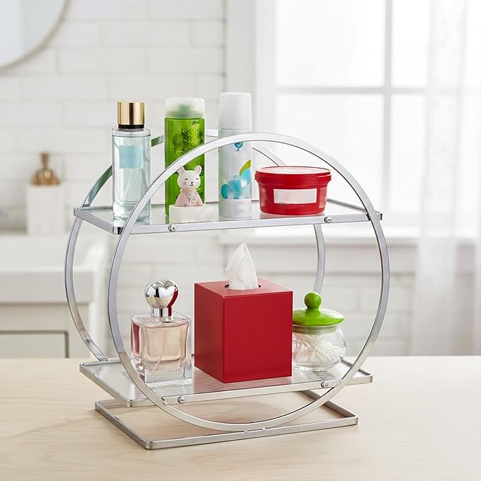 BO2704 2 Tier Bathroom Organizer, Perfume Organizer for Dresser, Silver