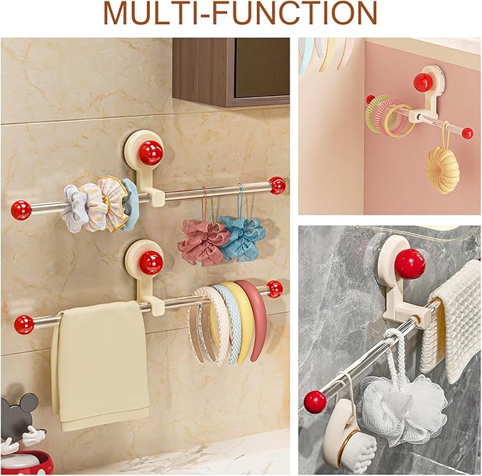 12.2" Suction Cup Wall Organizer – Rotating Hook Rack for Headbands, Towels, Hair Accessories & More, No Drilling Required