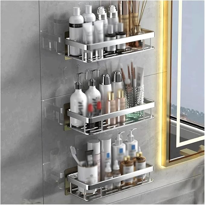 Bathroom Shelf Storage Rack Toilet Simple Plastic Storage Rack Toilet Washstand Wall Mounted Storage Rack Non Perforated Storage Rack Bathroom Organizer(Gris,3)