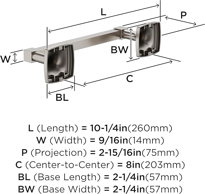 Amerock Stature Brushed Nickel 8 inch (203mm) Towel Bar, BH36095G10
