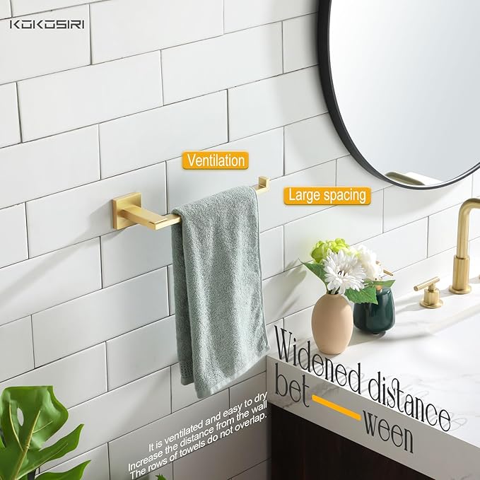 KOKOSIRI Bathroom Towel Bar Wall Mount Hand Towel Holder Hanger for Bathroom Storage and Organization Wall Mount, Brushed Gold Stainless Steel B3006BG
