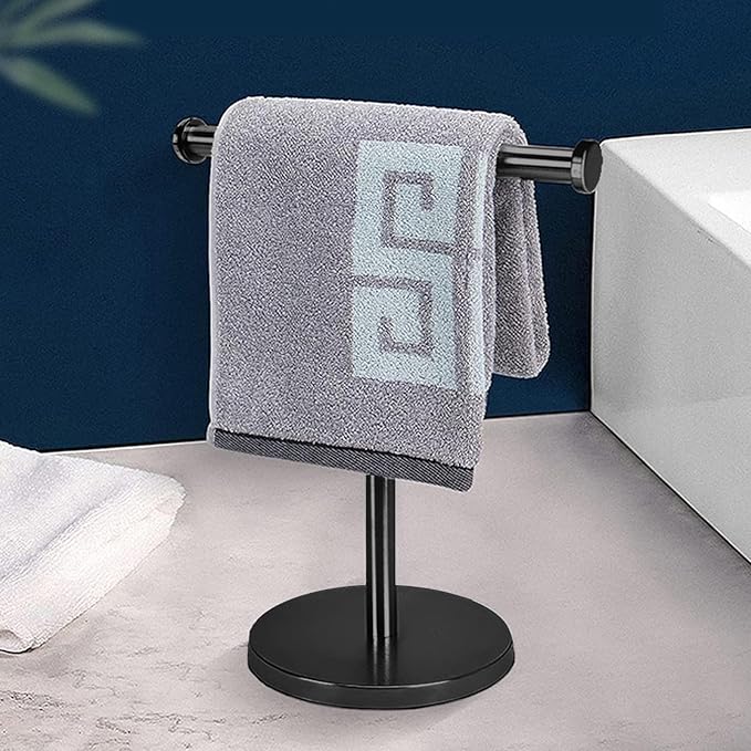 Hand Towel Holder,15 INCH T-Shape Hand Towel Holder Standing,Stainless Steel Hand Towel Rack for Bathroom Kitchen Countertop,Tower Bar for Kitchen Hand Towel Rack with Heavy Base,Black