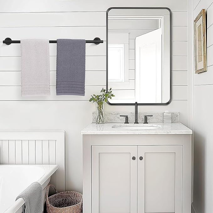 TURS Bath Towel Bar 27.6 Inch Towel Rack Stainless Steel Round Towel Holder Matte Black Wall Mounted