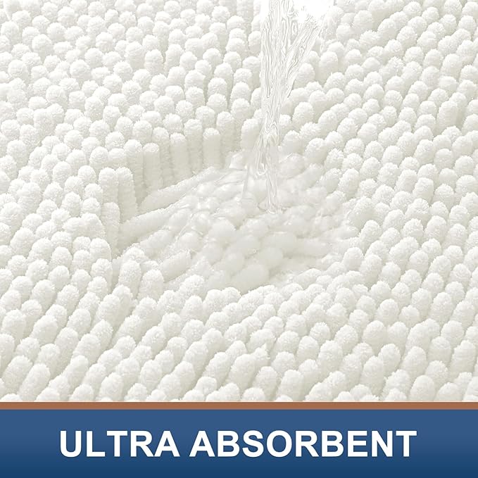 Smiry Luxury Chenille Bathroom Rugs 24x16, Extra Soft and Absorbent Shaggy Bath Mat, Machine Washable, Non-Slip Plush Carpet Runner for Tub, Shower, and Floor, Home Decor Accessories, Ivory