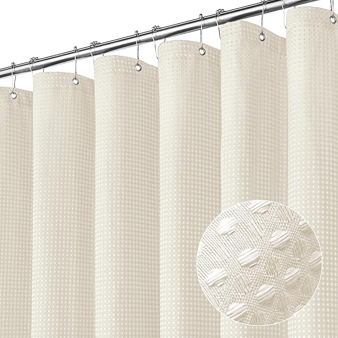 MitoVilla Waffle Shower Curtain 72 x 78, Beige Fabric Long Shower Curtain Set, Modern Farmhouse Shower Curtain for Bathroom Decor, Luxury Hotel Cloth Shower Curtains 78 inch Long, Cream