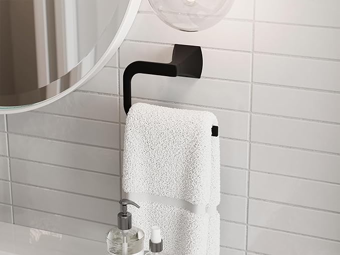 Pfister Bruxie 3-Piece Bathroom Hardware Set with Towel Bar, Towel Ring, and Toilet Paper Holder, Wall-Mounted, Matte Black Finish, BTBBIE3B
