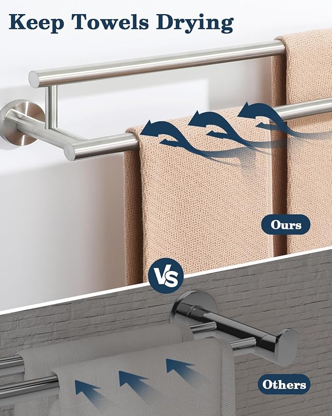Alise Double Towel Bar Brushed Nickel,24" Towel Racks for Bathroom Wall Mounted,Bathroom Towel Rack SUS304 Stainless Steel Bathroom Towel Holder Quick Drying Hand Towel Holder Towel Bar for Walls