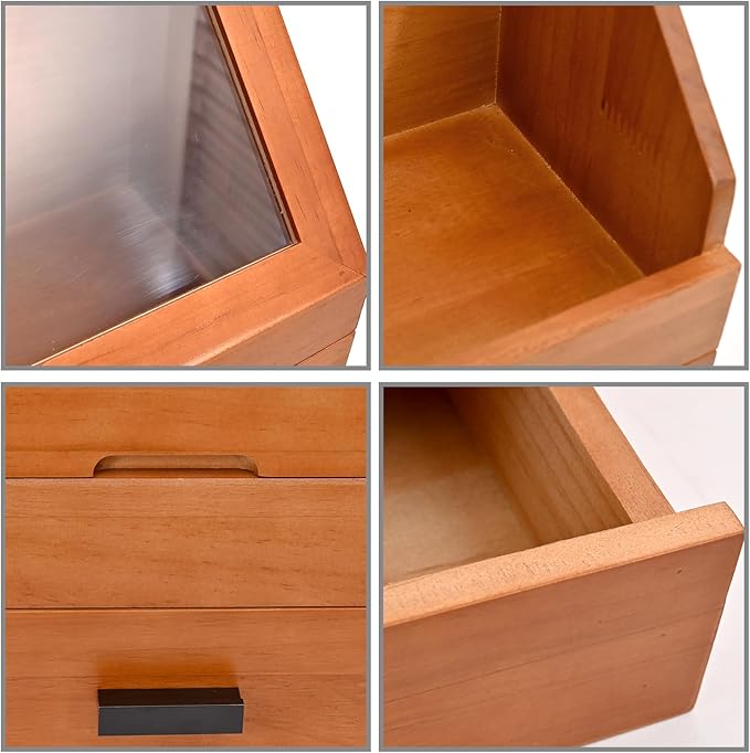 DECOR4SEASON Cologne Organizer for Men, Pine Wood Bathroom Vanity Organizer Countertop, Desk Organizers with Drawer, 2 Tier Perfume Stand Holder, Men Jewelry Box, Ideal Gift for Him Dad Boyfriend