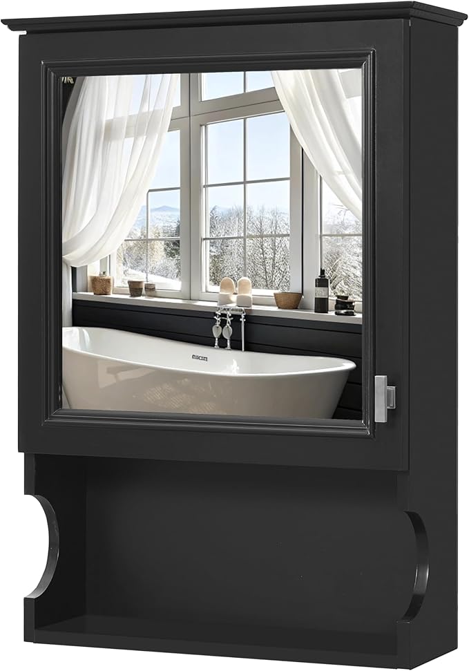 Merax Bathroom Wall Cabinet with Mirror, Wall Mounted Medicine Cabinet with Adjustable Shelves and Open Space, 20" x 28" Mirrored Door Over The Toilet Bathroom Storage Cabinet