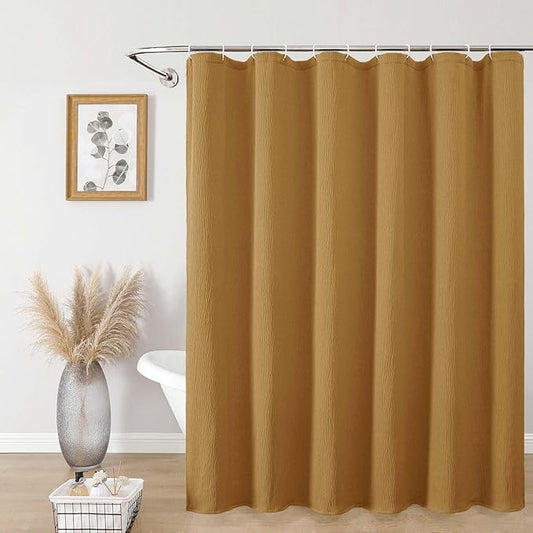 Aiyufeng 3D Textured Gold Shower Curtain for Bathroom, Fabric Shower Curtain Soft Cloth & Hotel Spa Quality, Luxury Boho Bathroom Curtains, Machine Washable, Gold, 72x72 Inches