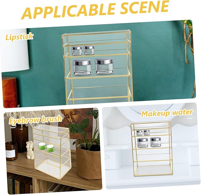 FOMIYES 1pc Multilayer Makeup Organizer Storage Rack Brass Glass Cosmetic Holder for Lipstick and Powder Stylish Desktop Makeup Display Storage for Home and Vanity