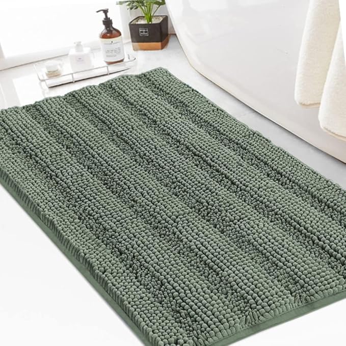 Turquoize Chenille Bath Rugs Shaggy Bathroom Rugs Non Slip Bath Mat for Bathroom 24 x 36 Green Bath Rug for Bathroom Extra Soft and Absorbent Area Rug, 24"x 36", Green Bay