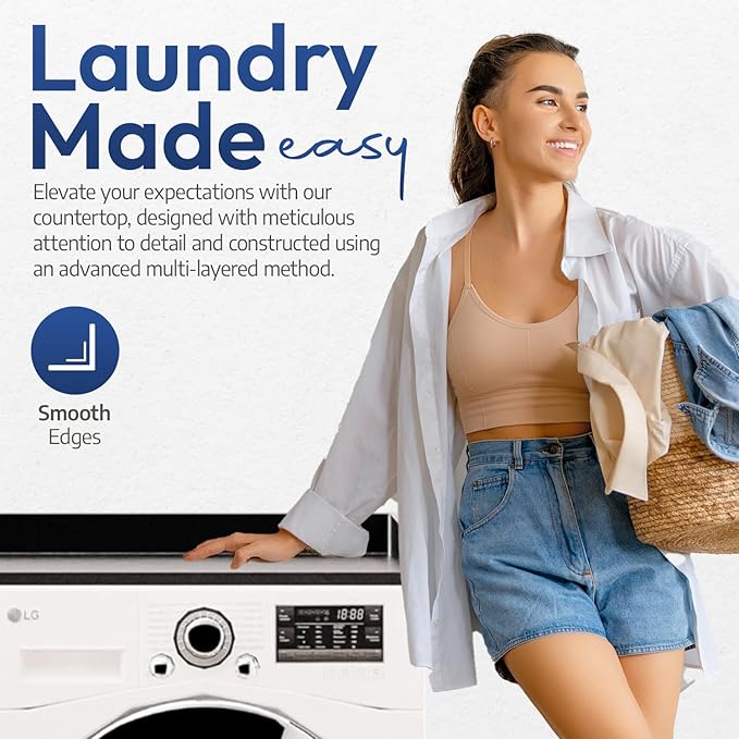 OfficeSimpli Washer Dryer Countertop, Made in USA, Non-Slip Pads, Laundry Room Wood Topper, Washer Dryer Cover for Top, Laundry Countertop, Laminate Finish (Black, Standard (27.5" x 54"))