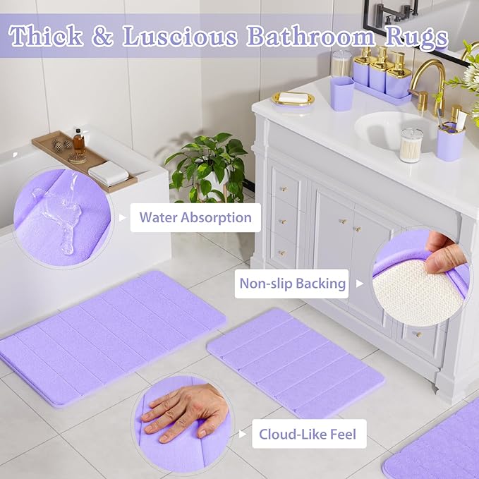 Bathroom Set - 27PC Bathroom Sets with Shower Curtain and Rugs, Purple Bathroom Set, Purple Bathroom Accessories Set with Push-lid Trash Can, Toilet Brush & Soap Dispensers