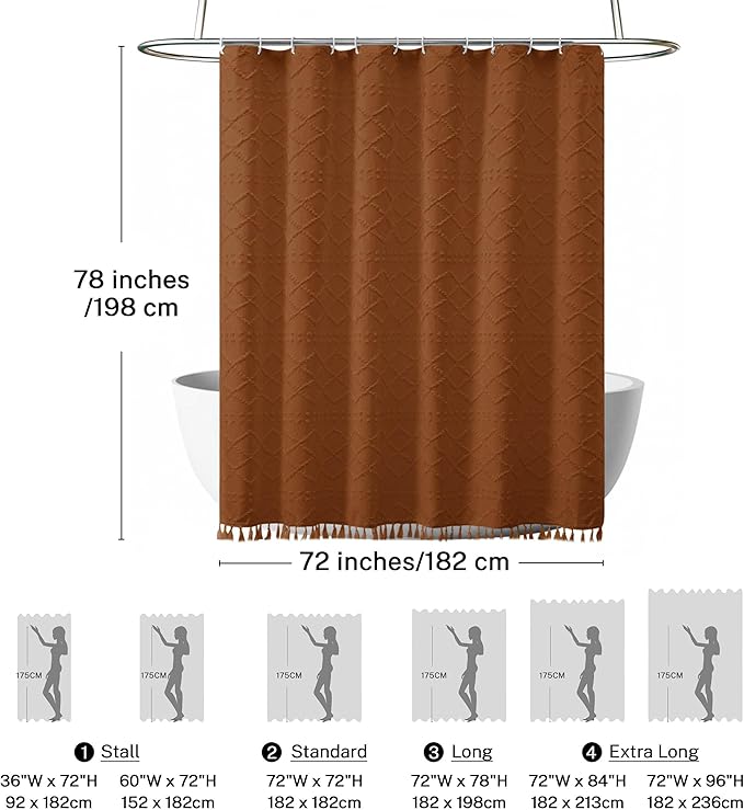 Extra Long Shower Curtains Burnt Orange 72 x 78 Inches Tufted Chevron Fabric for Bathroom Vintage Shabby Chic Waterproof Cloth Shower Curtain