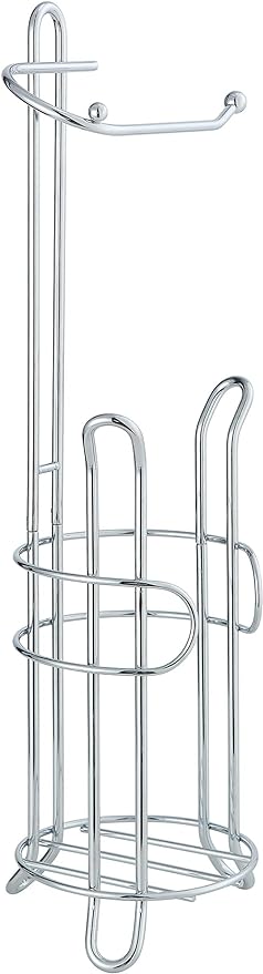 SunnyPoint Freestanding Toilet Paper Holder with Storage – Holds 3 Spare Rolls, Heavy-Duty Steel, Chrome Finish, Easy Assembly, Space-Saving Bathroom Organizer