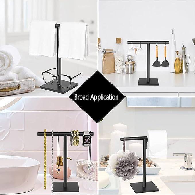 Freestanding Hand Towel Holder Countertop Modern Stand Towel Rack with Square Base Space Saving 304 Stainless Steel Hand Towel Holder Matte Black Finished