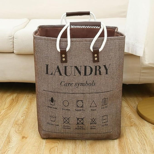 Small Laundry Basket, 50L Foldable Laundry Hamper Organizer with Handles, Fashion Portable Laundry Basket in Bedroom, Laundry Room, Closet, Bathroom, College Dorm (Brown)