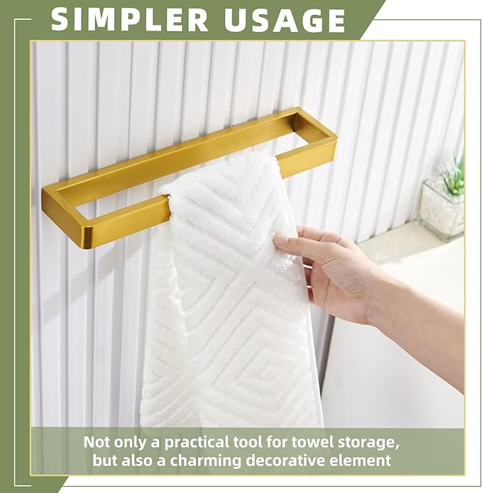APLusee Brushed Gold Towel Bar, 304 Stainless Steel Towel Rack, Wall Mounted