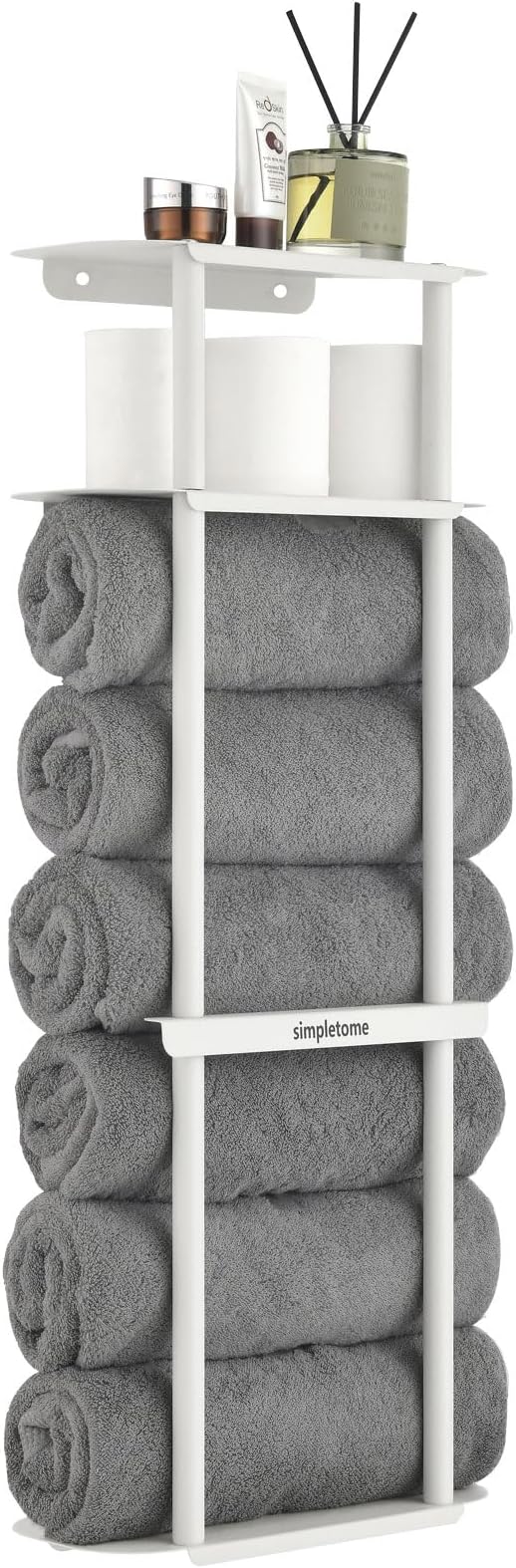 simpletome Towel Racks for Bathroom Storage Shower Organizer 31 inch Wall Mounted with Shelves Can Holds 6 Large Towels Thickened Carbon Steel(Cream White)