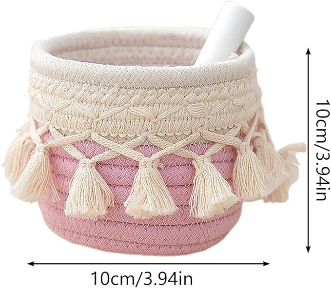 MSUIINT Macrame Makeup Brush Holder Organizer, Brushes Mini Storage Basket, Hand Woven Cotton Rope Basket, Boho Decor Baskets for Comb Cosmetics Pen Pencil Container (D)
