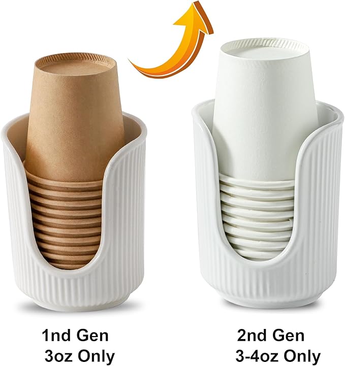 Dobbyby Ceramic Bathroom Cup Dispenser with Stylish Vertical Stripes - Disposable Mouthwash Cup Holder Holds 3-4oz Paper Cups for Rinsing Cups on Bathroom Vanity Countertops (White)