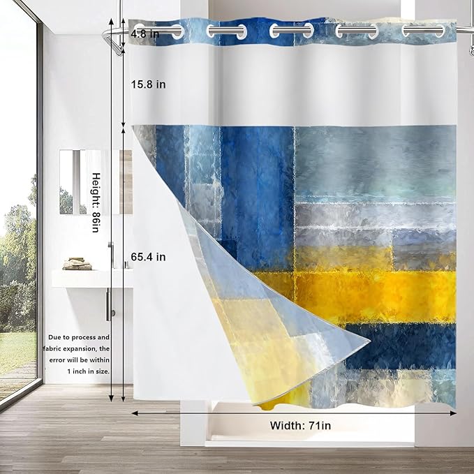 Shrahala Brown Abstract Art No Hooks Shower Curtain with Snap in Liner Set, Grey Contemporary Colorful Bathroom Décor Polyester Fiber Waterproof for Stall Bathtubs 71 X 86 in