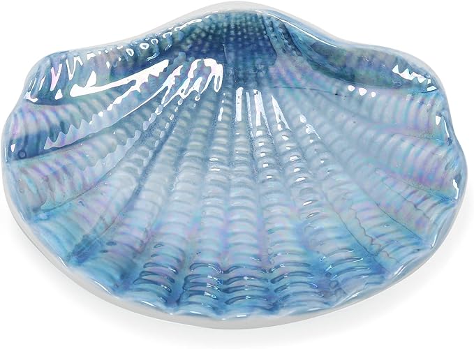 Ocean Conch Sea Shell Ceramic Bathroom Accessories Set of 4,1 Gargle Cups 1 Toothbrush Holders 1 Soap Dishes 1 Soap Dispenser (Blue)