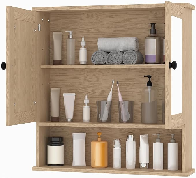 Bathroom Wall Cabinet with Mirrored Doors – Slim Medicine Cabinet with Adjustable Shelf – 2.2x23x5.1 Inch Compact Wall Cabinet for Bathroom, Kitchen, Laundry Room, Entryway