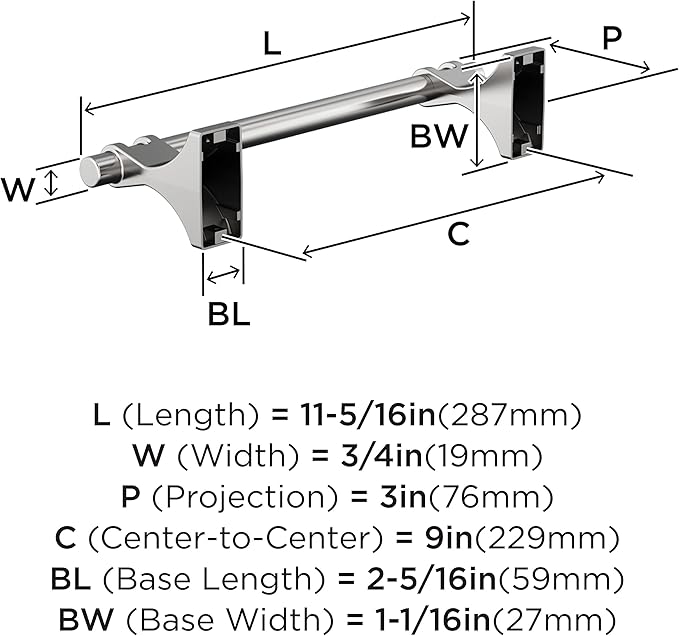 Amerock Davenport Chrome 9 inch (229mm) Towel Bar, BH3605526